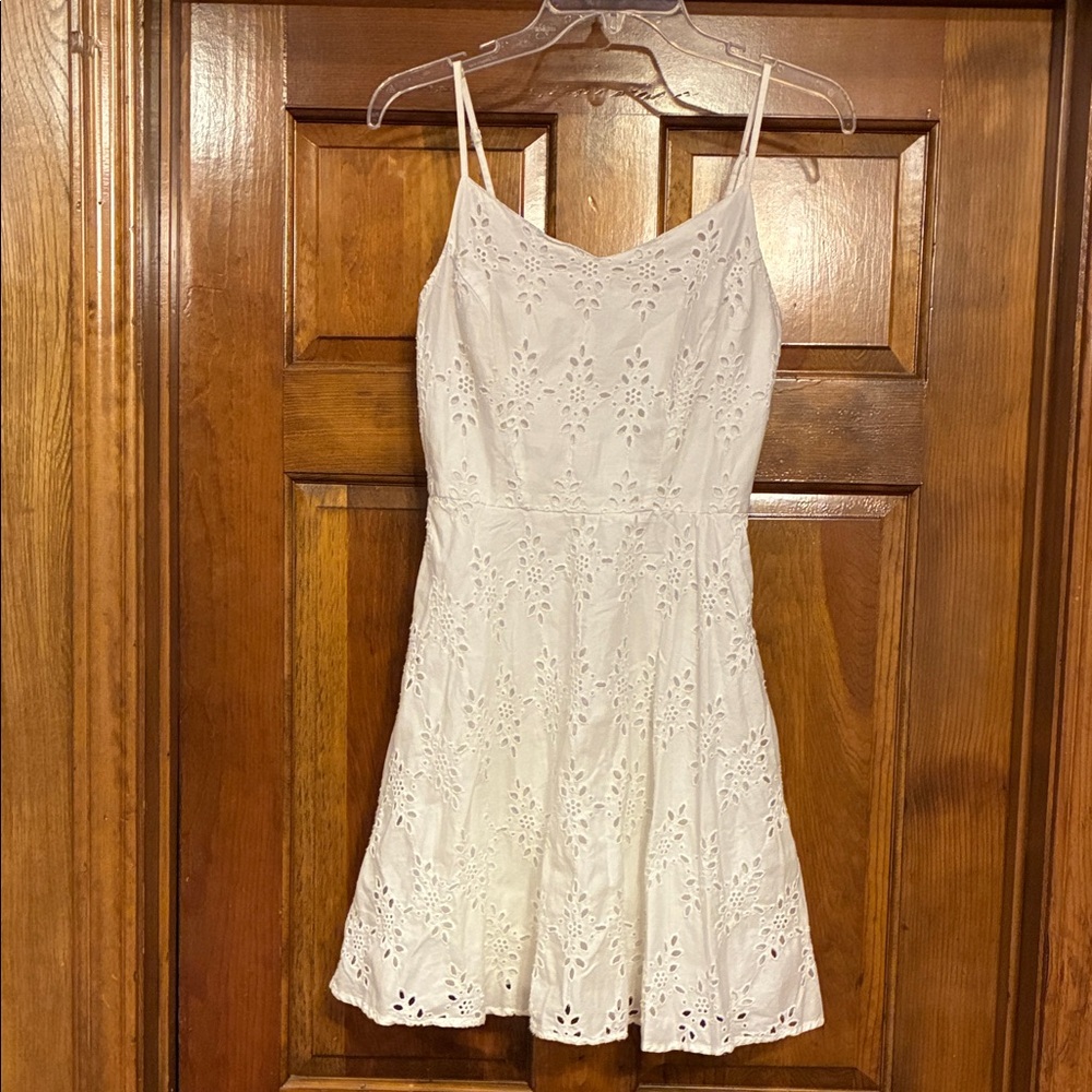 Small Old Navy White Eyelet Fit & Flare Smocked Back Spaghetti Strap Dress